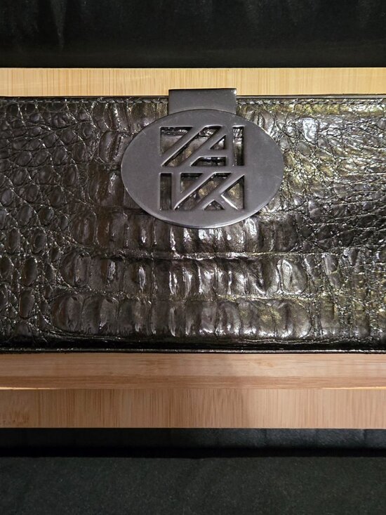 Anne Klein Handbags - Anne Klein Black Genuine Leather Croc Embossed Frame Clutch Evening Bag